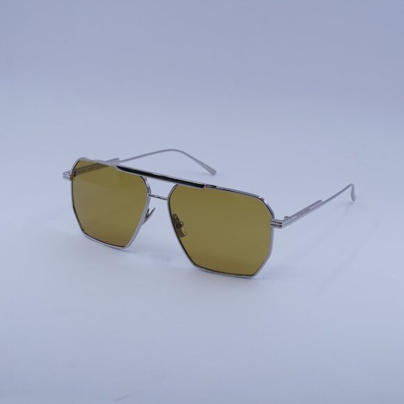 Bottega Veneta BV1012S 007 Sunglasses Silver Aviator Frame, Brown Lenses - Picture 1 of 10